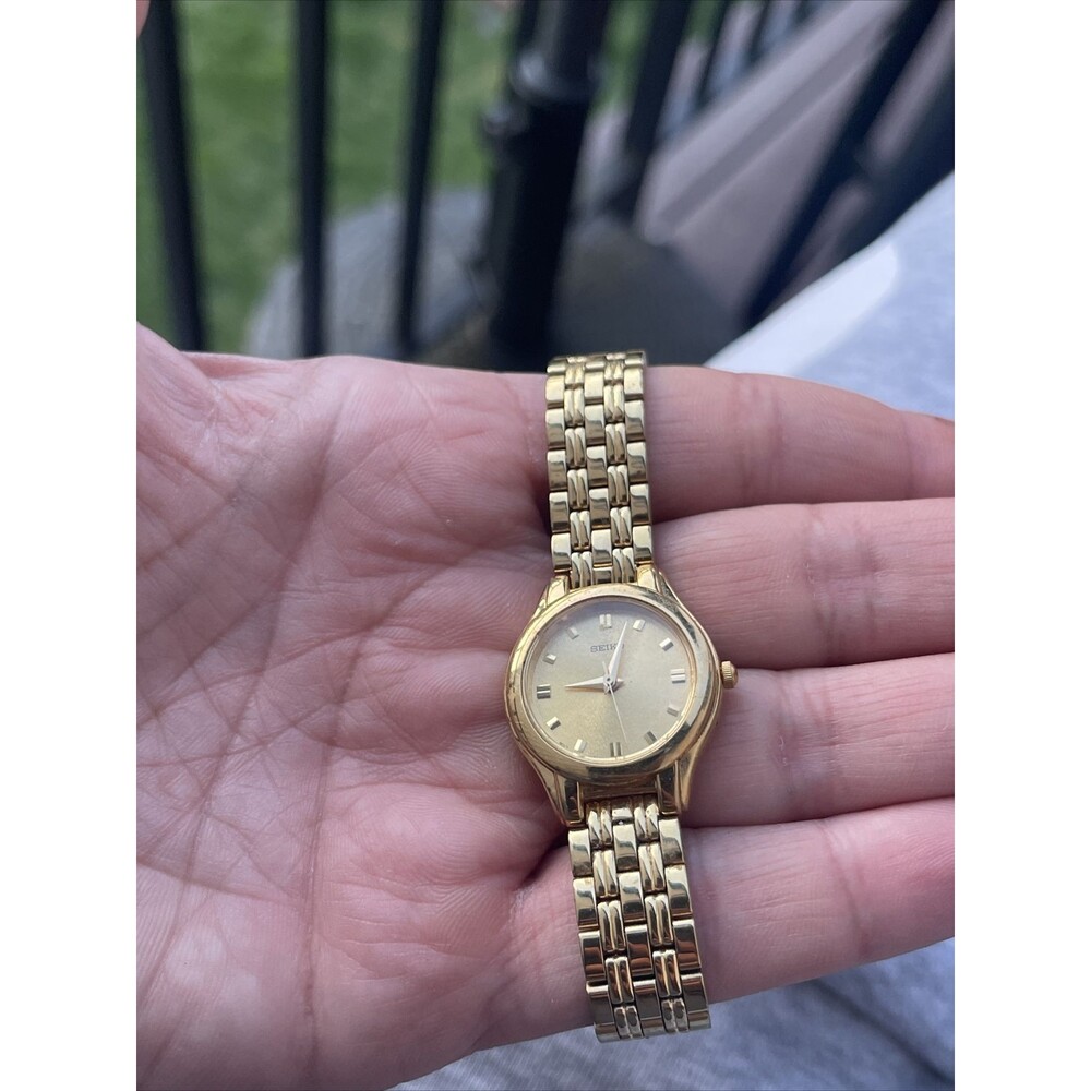 Vintage Seiko Watch Unisex 35mm Gold Tone V701-2K00 Round Dial - AS-IS